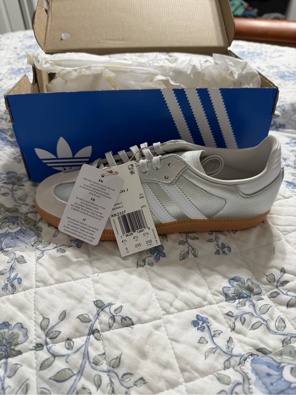 adidas samba og j size 4.5 silver Sneakers with Gum Sole new